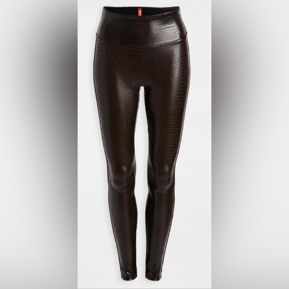 SPANX Faux Leather Brown Crocodile Alligator Leggings Pants S 🔥🔥 - Picture 2 of 2